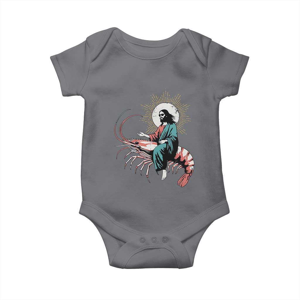 Funny Christian Prawn Baby Onesie Retro Jesus Riding A Shrimp Meme TS11 Charcoal Print Your Wear