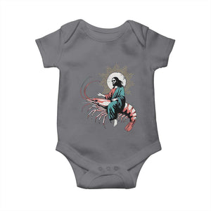Funny Christian Prawn Baby Onesie Retro Jesus Riding A Shrimp Meme TS11 Charcoal Print Your Wear