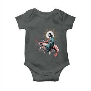 Funny Christian Prawn Baby Onesie Retro Jesus Riding A Shrimp Meme TS11 Dark Heather Print Your Wear