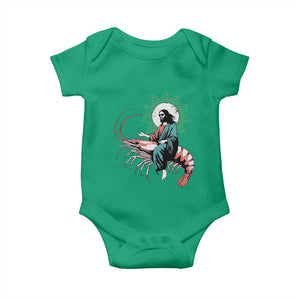 Funny Christian Prawn Baby Onesie Retro Jesus Riding A Shrimp Meme TS11 Irish Green Print Your Wear