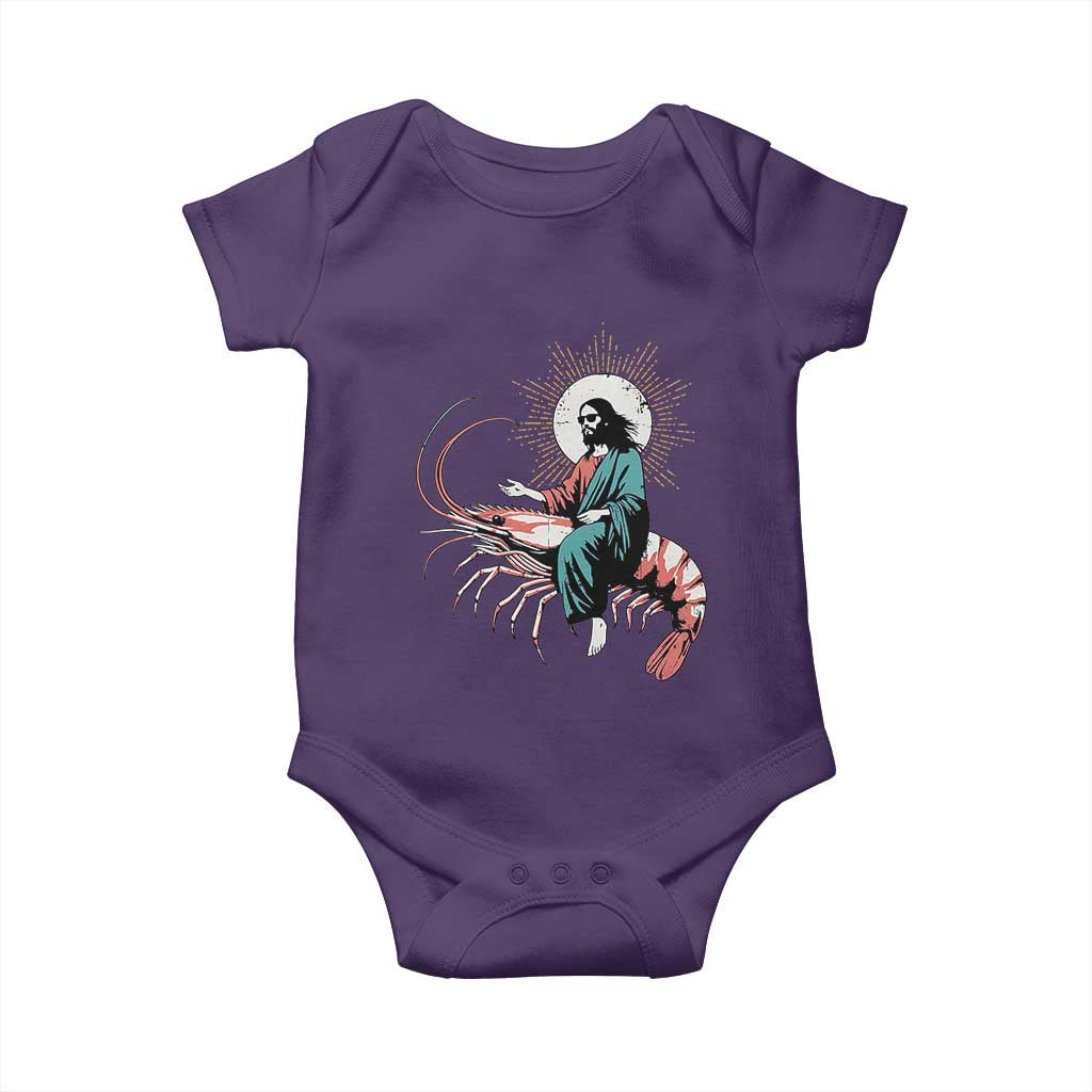 Funny Christian Prawn Baby Onesie Retro Jesus Riding A Shrimp Meme TS11 Purple Print Your Wear