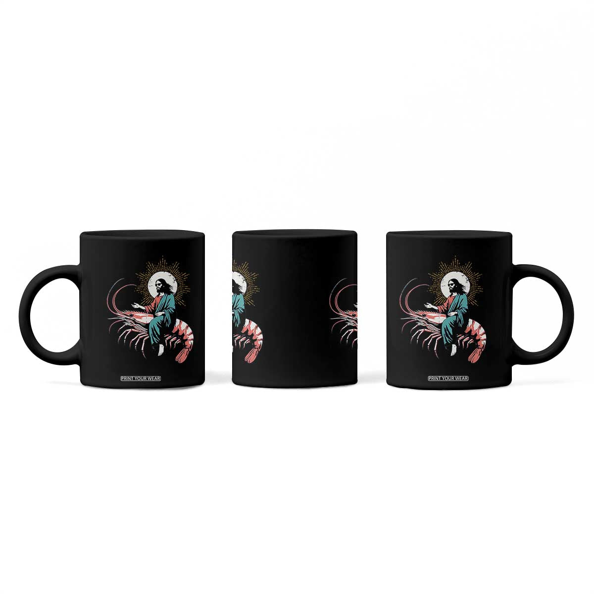 Funny Christian Prawn Coffee Mug Retro Jesus Riding A Shrimp Meme TS11 Print Your Wear
