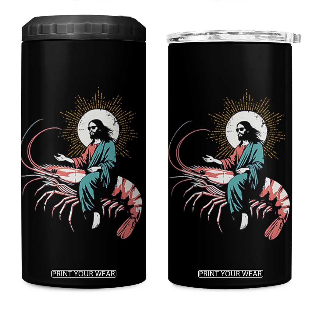 Funny Christian Prawn 4 in 1 Can Cooler Tumbler Retro Jesus Riding A Shrimp Meme TS11 One Size: 16 oz Black Print Your Wear