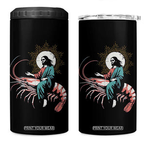Funny Christian Prawn 4 in 1 Can Cooler Tumbler Retro Jesus Riding A Shrimp Meme TS11 One Size: 16 oz Black Print Your Wear