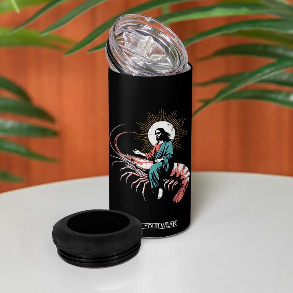 Funny Christian Prawn 4 in 1 Can Cooler Tumbler Retro Jesus Riding A Shrimp Meme TS11 Print Your Wear
