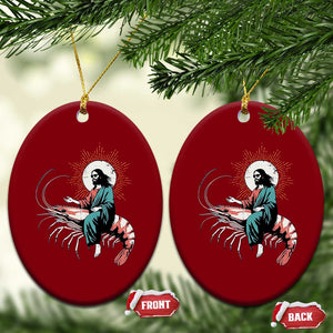 Funny Christian Prawn Ceramic Ornament Retro Jesus Riding A Shrimp Meme TS11 Print Your Wear