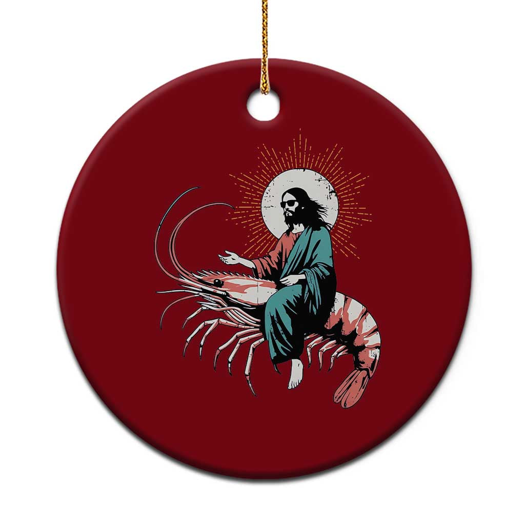 Funny Christian Prawn Ceramic Ornament Retro Jesus Riding A Shrimp Meme TS11 1pc Red Print Your Wear