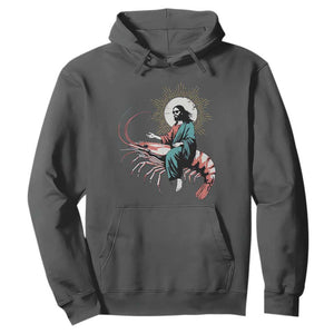 Funny Christian Prawn Hoodie Retro Jesus Riding A Shrimp Meme TS11 Dark Heather Print Your Wear