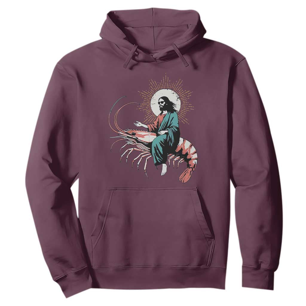 Funny Christian Prawn Hoodie Retro Jesus Riding A Shrimp Meme TS11 Maroon Print Your Wear