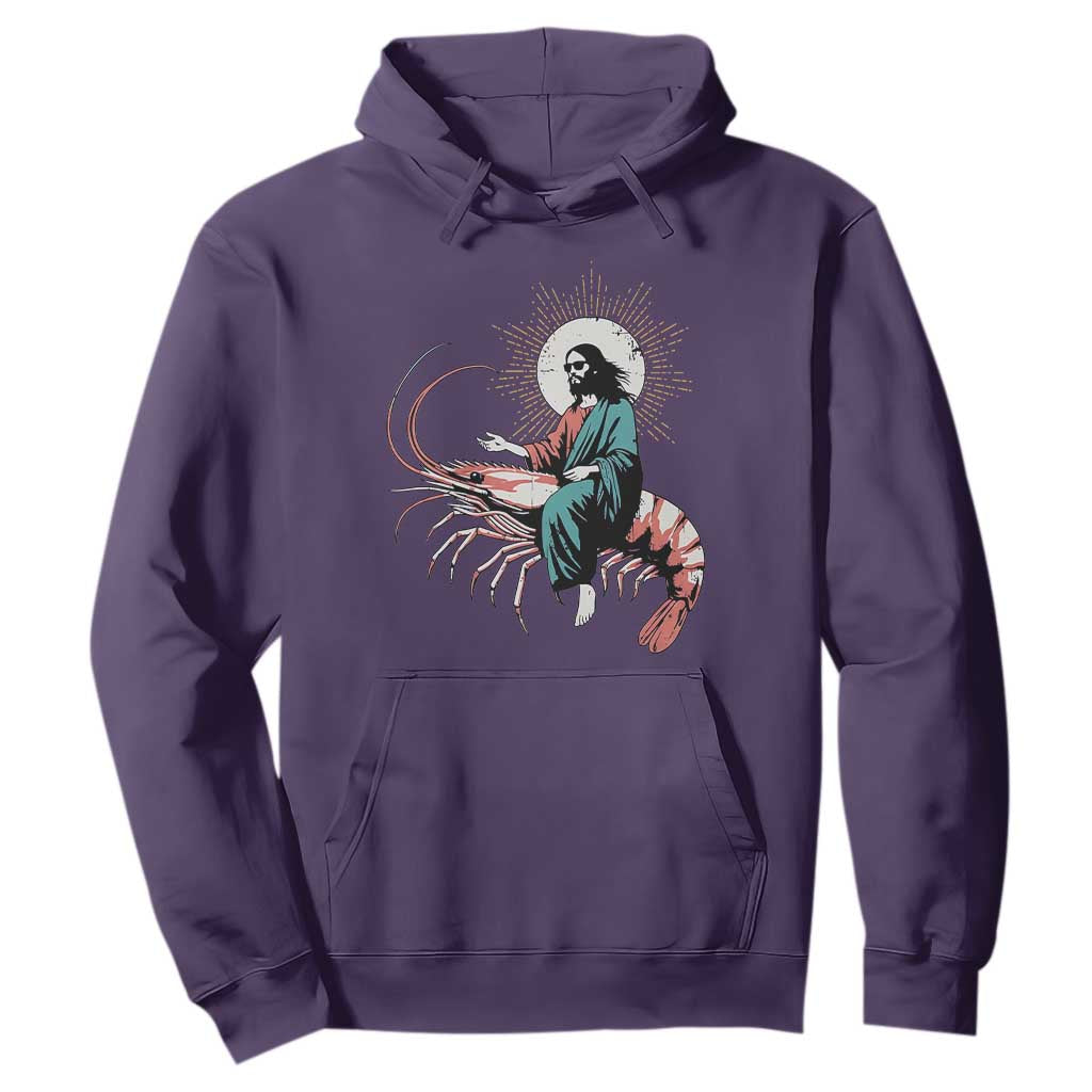 Funny Christian Prawn Hoodie Retro Jesus Riding A Shrimp Meme TS11 Purple Print Your Wear