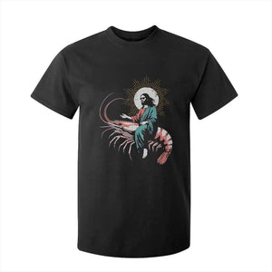 Funny Christian Prawn T Shirt For Kid Retro Jesus Riding A Shrimp Meme TS11 Black Print Your Wear