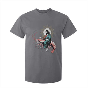 Funny Christian Prawn T Shirt For Kid Retro Jesus Riding A Shrimp Meme TS11 Charcoal Print Your Wear
