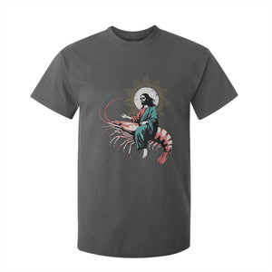 Funny Christian Prawn T Shirt For Kid Retro Jesus Riding A Shrimp Meme TS11 Dark Heather Print Your Wear