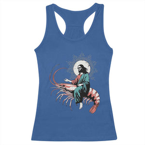 Funny Christian Prawn Racerback Tank Top Retro Jesus Riding A Shrimp Meme TS11 Royal Blue Print Your Wear