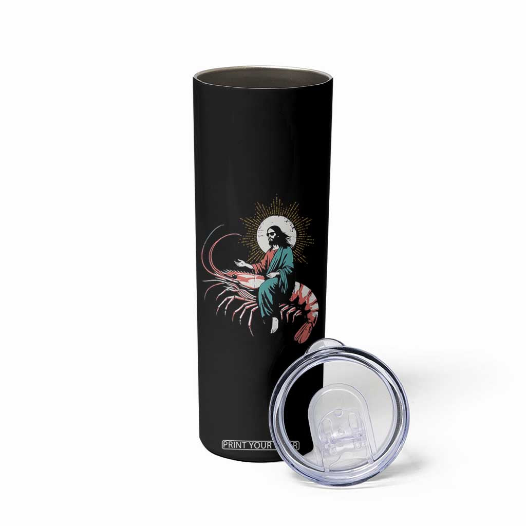 Funny Christian Prawn Skinny Tumbler Retro Jesus Riding A Shrimp Meme TS11 Print Your Wear