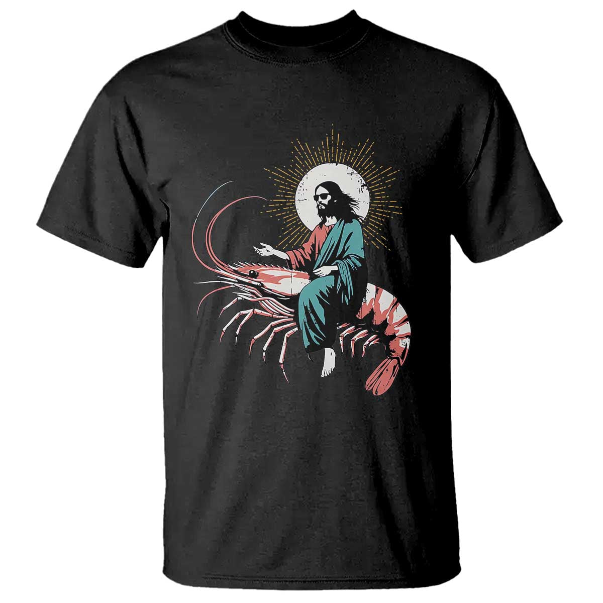 Funny Christian Prawn T Shirt Retro Jesus Riding A Shrimp Meme TS11 Black Print Your Wear