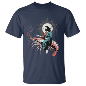 Funny Christian Prawn T Shirt Retro Jesus Riding A Shrimp Meme TS11 Navy Print Your Wear