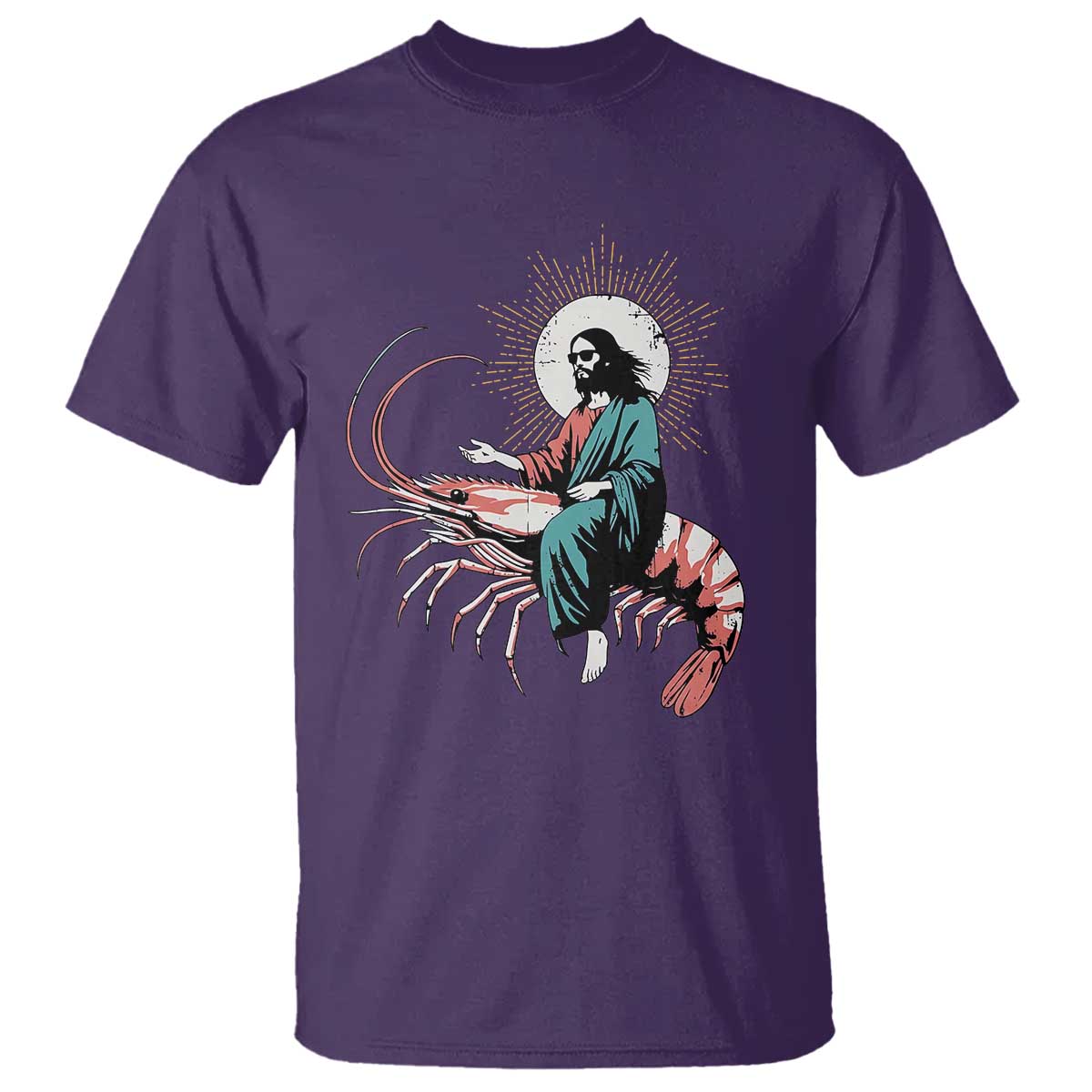 Funny Christian Prawn T Shirt Retro Jesus Riding A Shrimp Meme TS11 Purple Print Your Wear