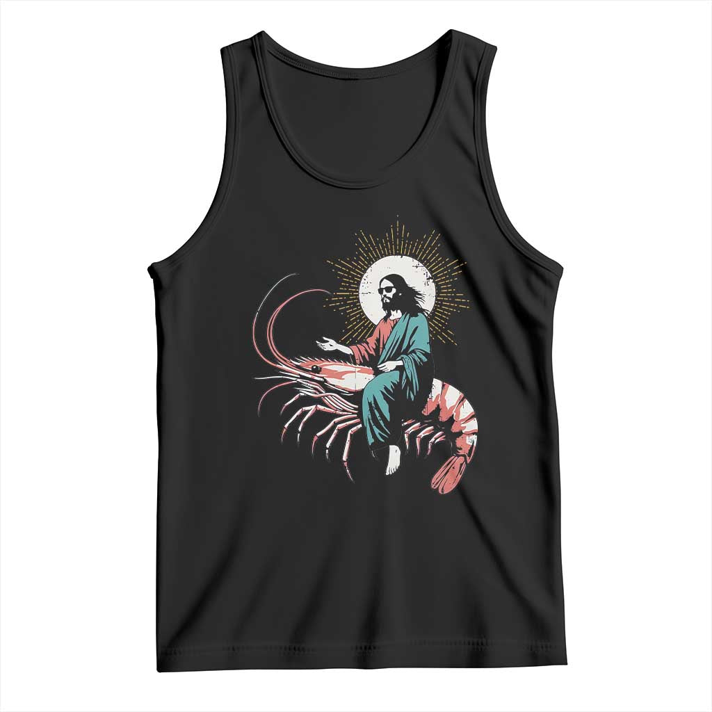 Funny Christian Prawn Tank Top Retro Jesus Riding A Shrimp Meme TS11 Black Print Your Wear
