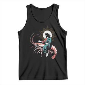 Funny Christian Prawn Tank Top Retro Jesus Riding A Shrimp Meme TS11 Black Print Your Wear