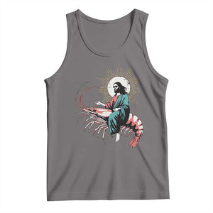 Funny Christian Prawn Tank Top Retro Jesus Riding A Shrimp Meme TS11 Deep Heather Print Your Wear