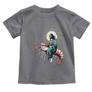 Funny Christian Prawn Toddler T Shirt Retro Jesus Riding A Shrimp Meme TS11 Charcoal Print Your Wear