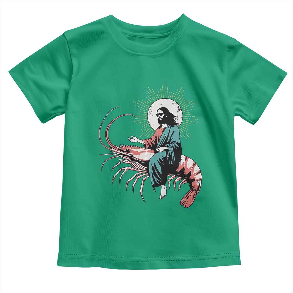Funny Christian Prawn Toddler T Shirt Retro Jesus Riding A Shrimp Meme TS11 Irish Green Print Your Wear