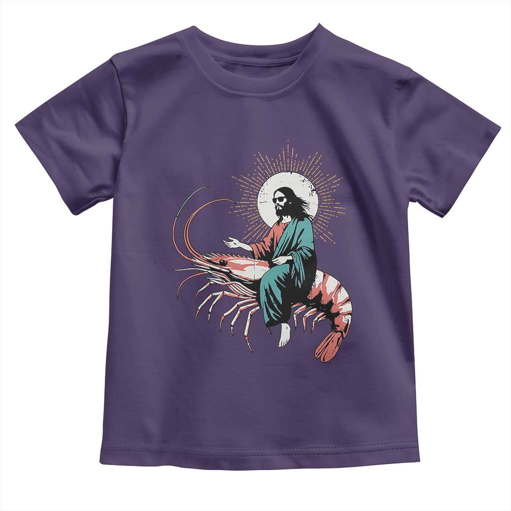 Funny Christian Prawn Toddler T Shirt Retro Jesus Riding A Shrimp Meme TS11 Purple Print Your Wear