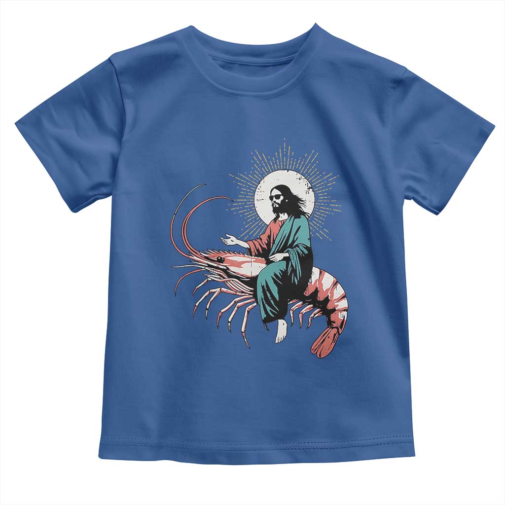 Funny Christian Prawn Toddler T Shirt Retro Jesus Riding A Shrimp Meme TS11 Royal Blue Print Your Wear