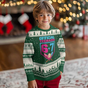 Funny 67 Baseball 13th Birthday Ugly Christmas Sweater Ice Cream Drip 13th Bday Official Teenager TS11 Forest Green Beige Print Your Wear