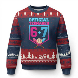 Funny 67 Baseball 13th Birthday Ugly Christmas Sweater Ice Cream Drip 13th Bday Official Teenager TS11 Navy Red Print Your Wear