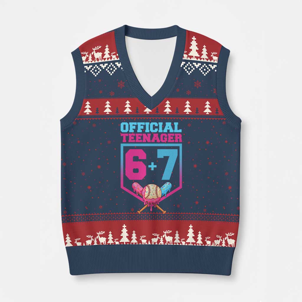 Funny 67 Baseball 13th Birthday V-Neck Knit Sweater Vest Ice Cream Drip 13th Bday Official Teenager TS11 Navy Red Print Your Wear