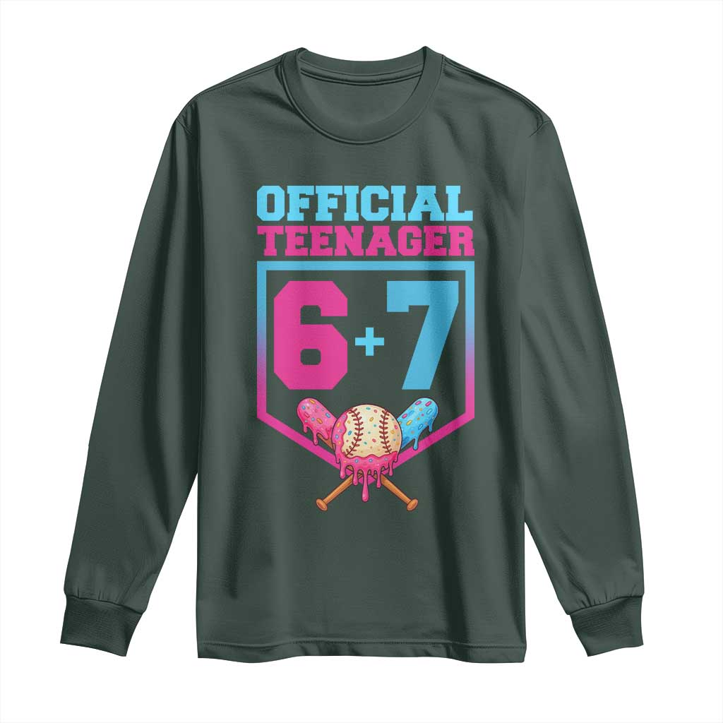 Funny 67 Baseball 13th Birthday Long Sleeve Shirt Ice Cream Drip 13th Bday Official Teenager TS11 Dark Forest Green Print Your Wear