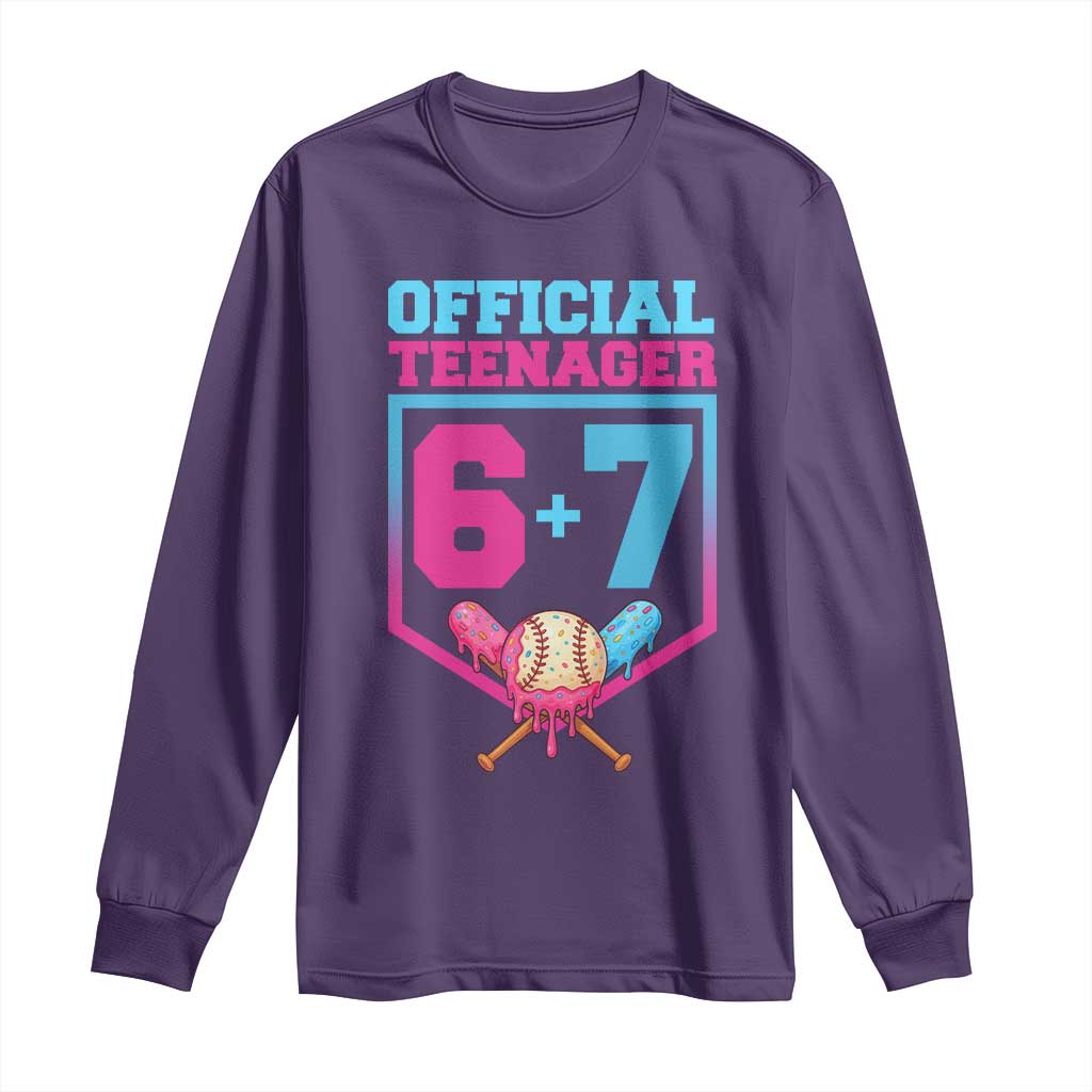 Funny 67 Baseball 13th Birthday Long Sleeve Shirt Ice Cream Drip 13th Bday Official Teenager TS11 Purple Print Your Wear