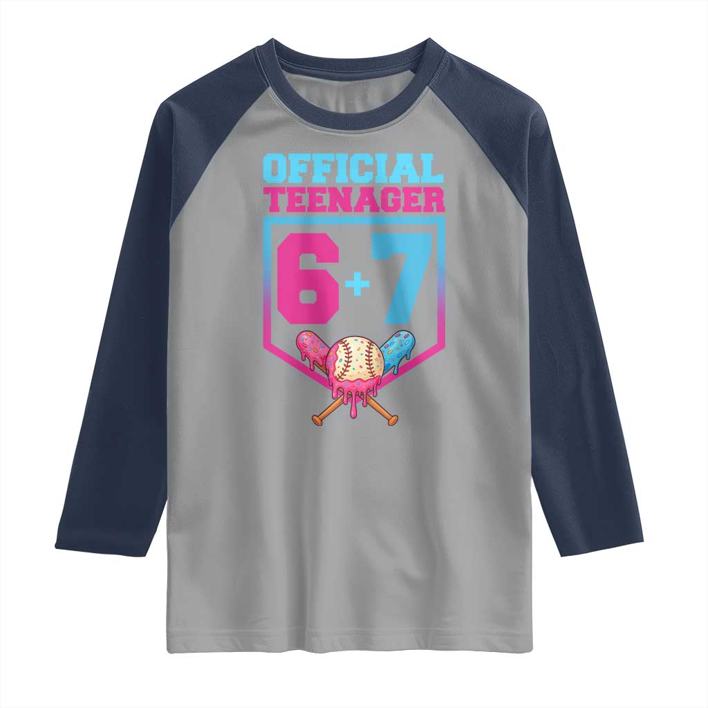 Funny 67 Baseball 13th Birthday Raglan Shirt Ice Cream Drip 13th Bday Official Teenager TS11 Sport Gray Navy Print Your Wear