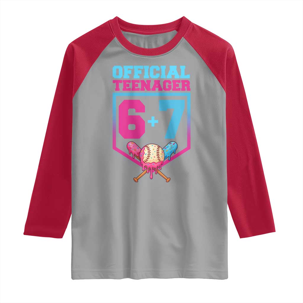 Funny 67 Baseball 13th Birthday Raglan Shirt Ice Cream Drip 13th Bday Official Teenager TS11 Sport Gray Red Print Your Wear
