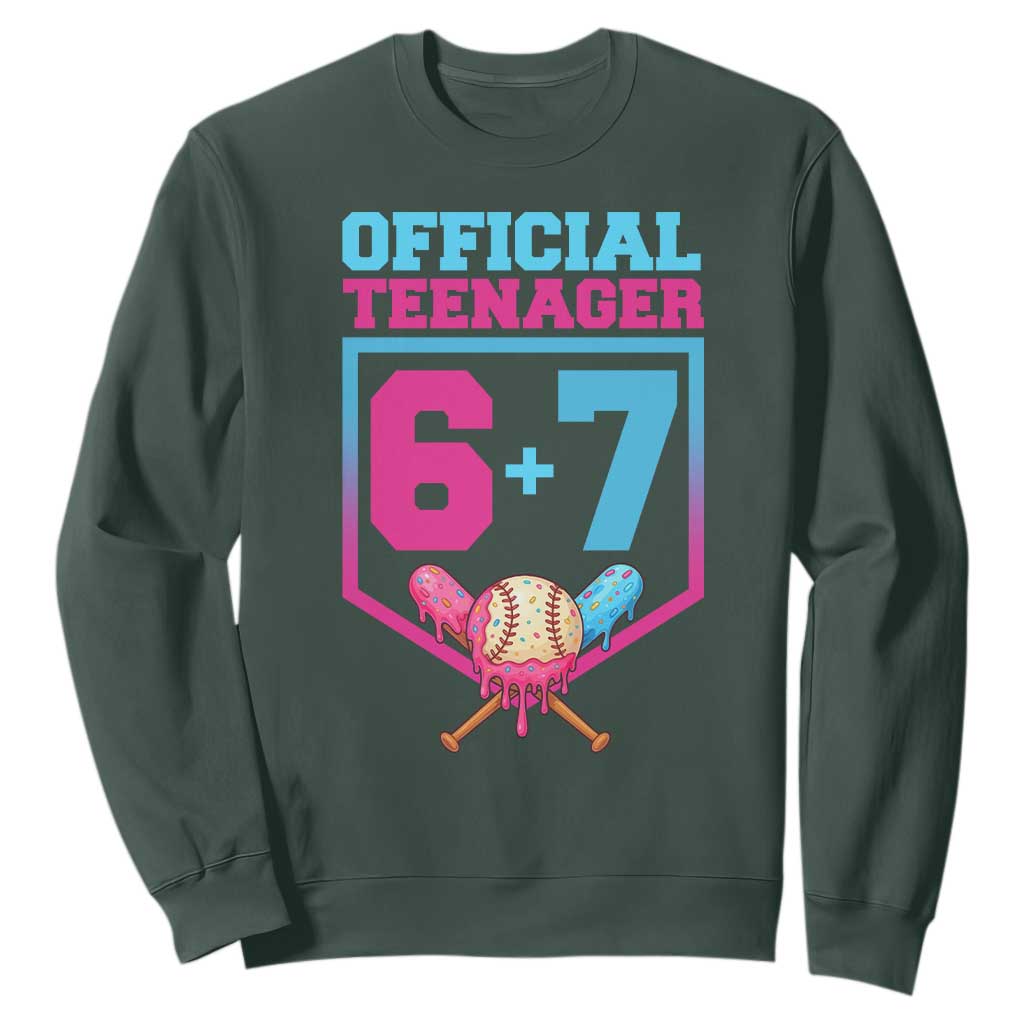Funny 67 Baseball 13th Birthday Sweatshirt Ice Cream Drip 13th Bday Official Teenager TS11 Dark Forest Green Print Your Wear
