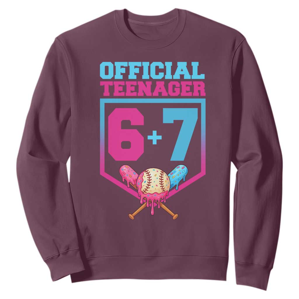 Funny 67 Baseball 13th Birthday Sweatshirt Ice Cream Drip 13th Bday Official Teenager TS11 Maroon Print Your Wear