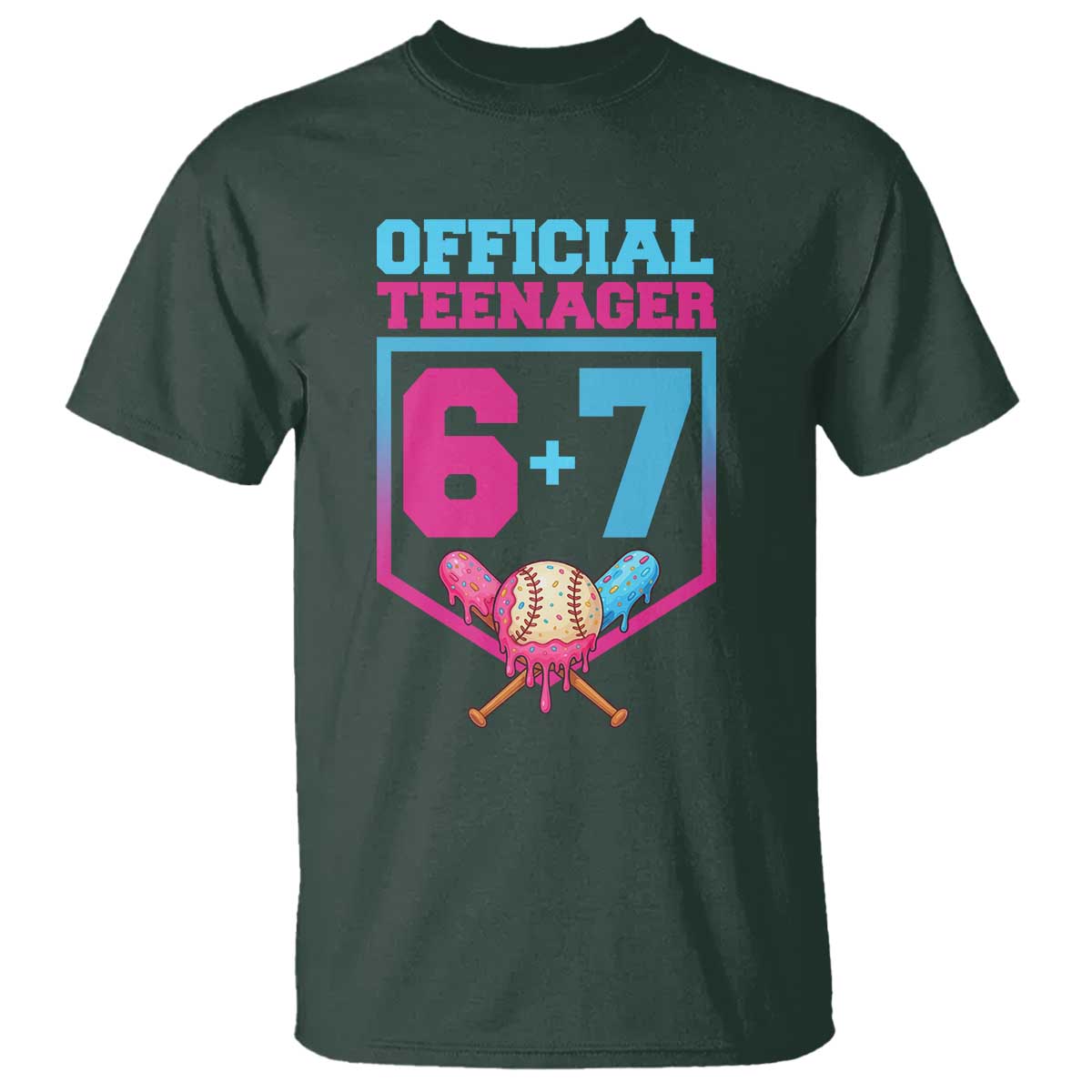 Funny 67 Baseball 13th Birthday T Shirt Ice Cream Drip 13th Bday Official Teenager TS11 Dark Forest Green Print Your Wear