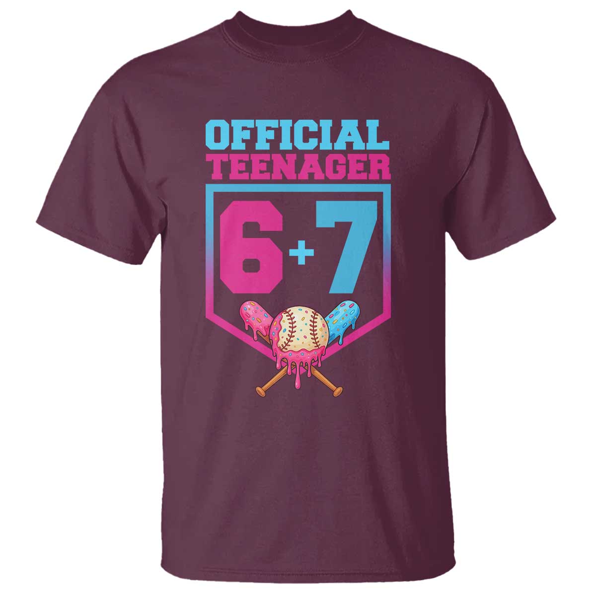 Funny 67 Baseball 13th Birthday T Shirt Ice Cream Drip 13th Bday Official Teenager TS11 Maroon Print Your Wear