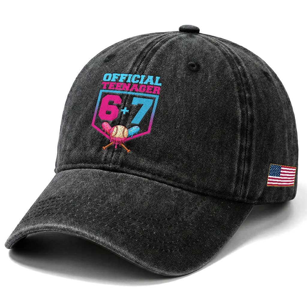Funny 67 Baseball 13th Birthday Washed Cotton Baseball Cap Ice Cream Drip 13th Bday Official Teenager