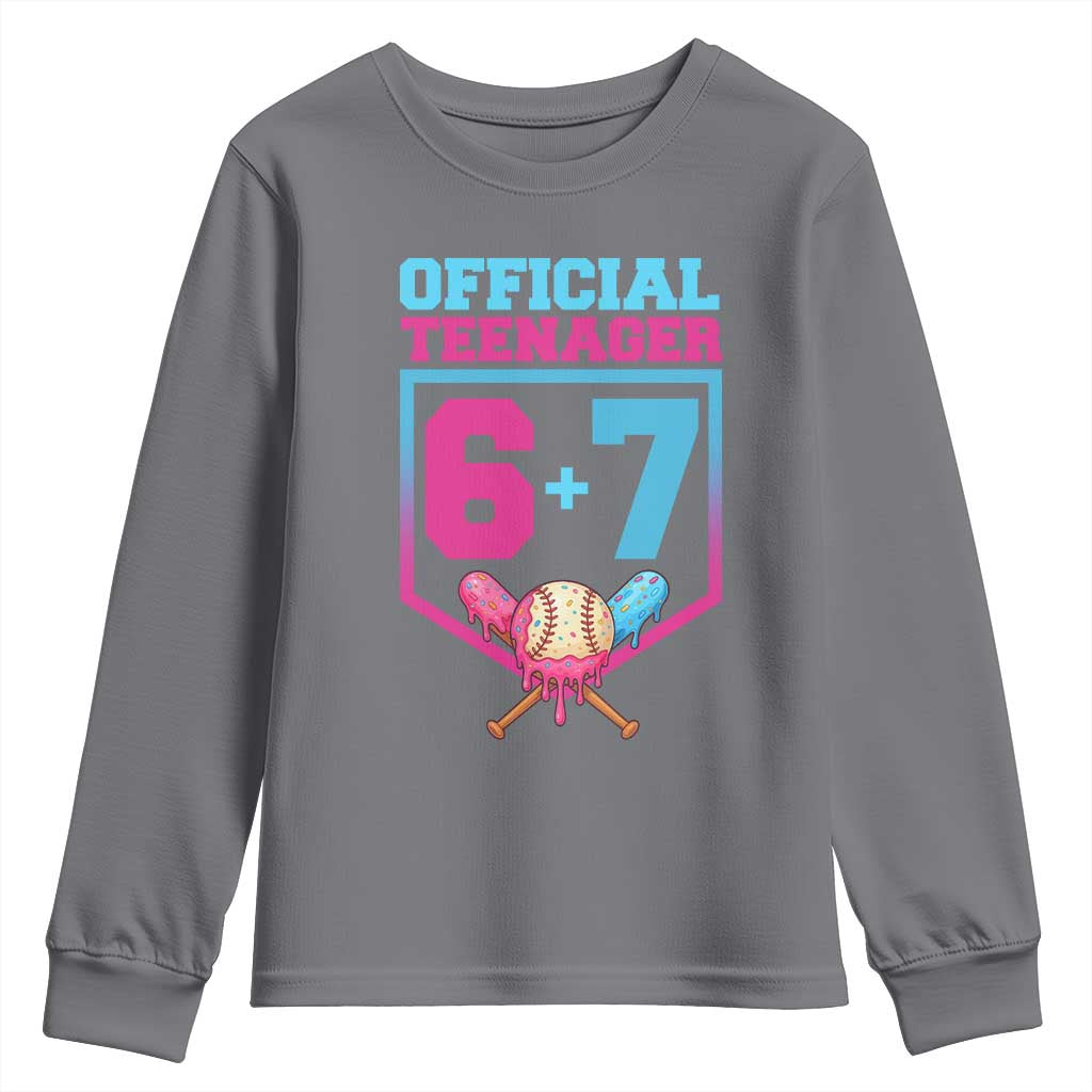 Funny 67 Baseball 13th Birthday Youth Sweatshirt Ice Cream Drip 13th Bday Official Teenager TS11 Charcoal Print Your Wear