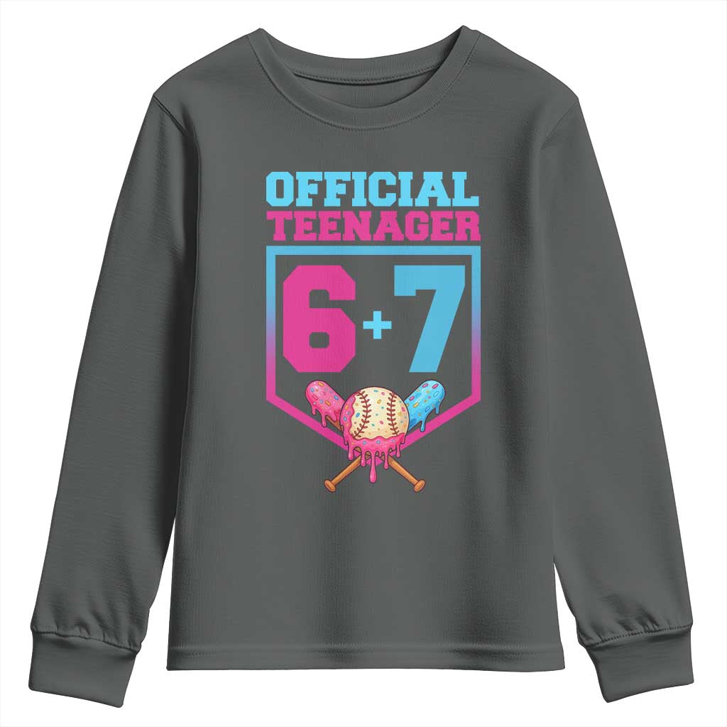 Funny 67 Baseball 13th Birthday Youth Sweatshirt Ice Cream Drip 13th Bday Official Teenager TS11 Dark Heather Print Your Wear