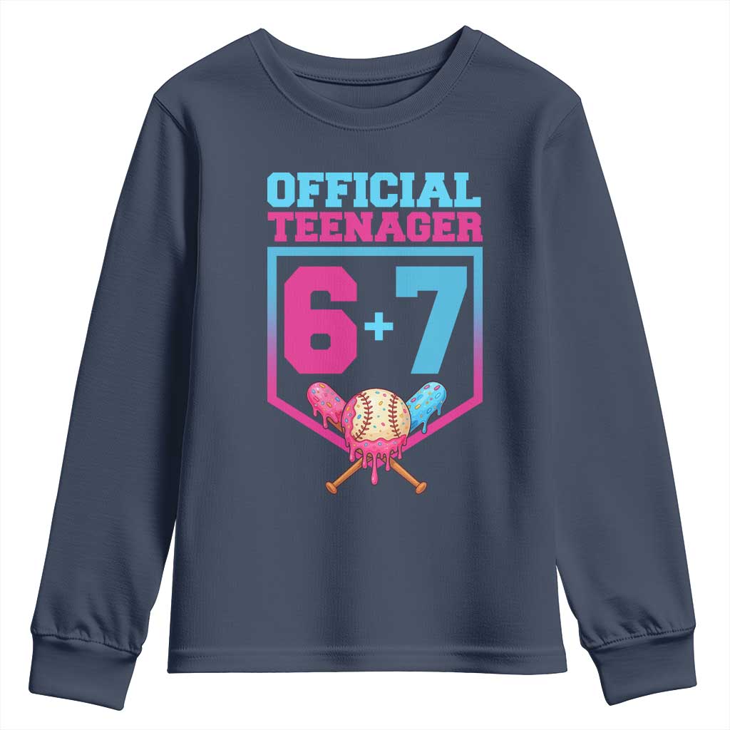 Funny 67 Baseball 13th Birthday Youth Sweatshirt Ice Cream Drip 13th Bday Official Teenager TS11 Navy Print Your Wear