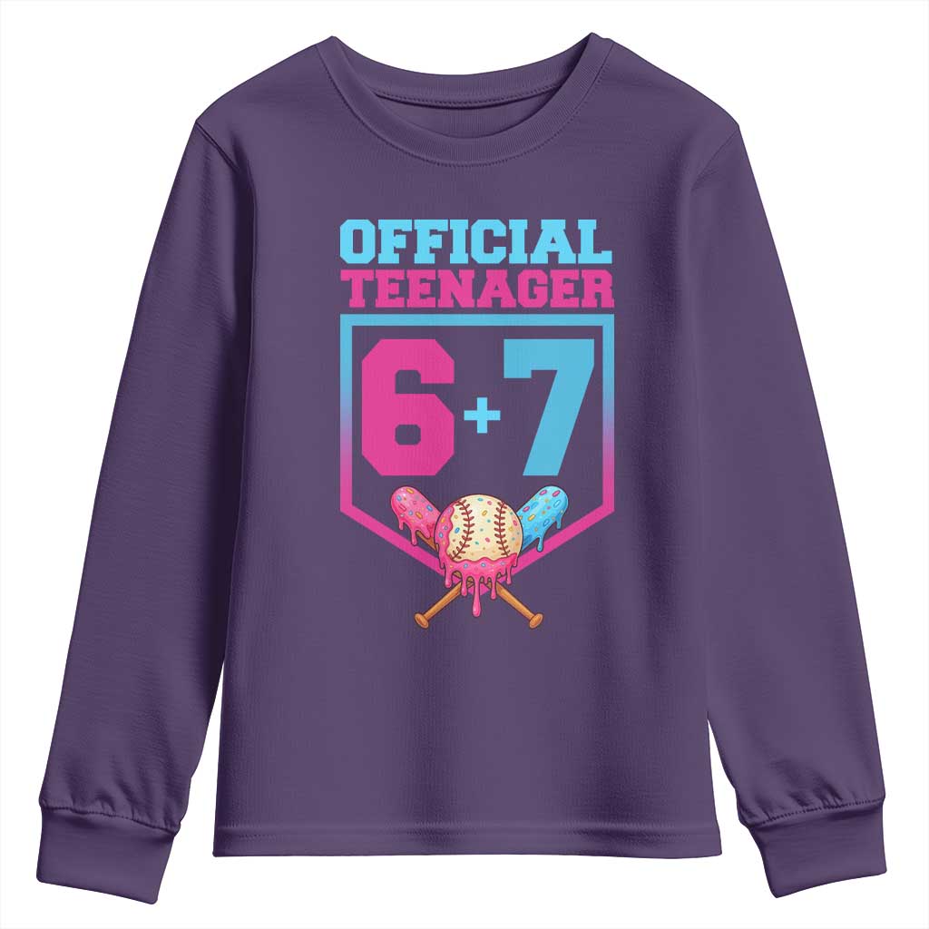 Funny 67 Baseball 13th Birthday Youth Sweatshirt Ice Cream Drip 13th Bday Official Teenager TS11 Purple Print Your Wear