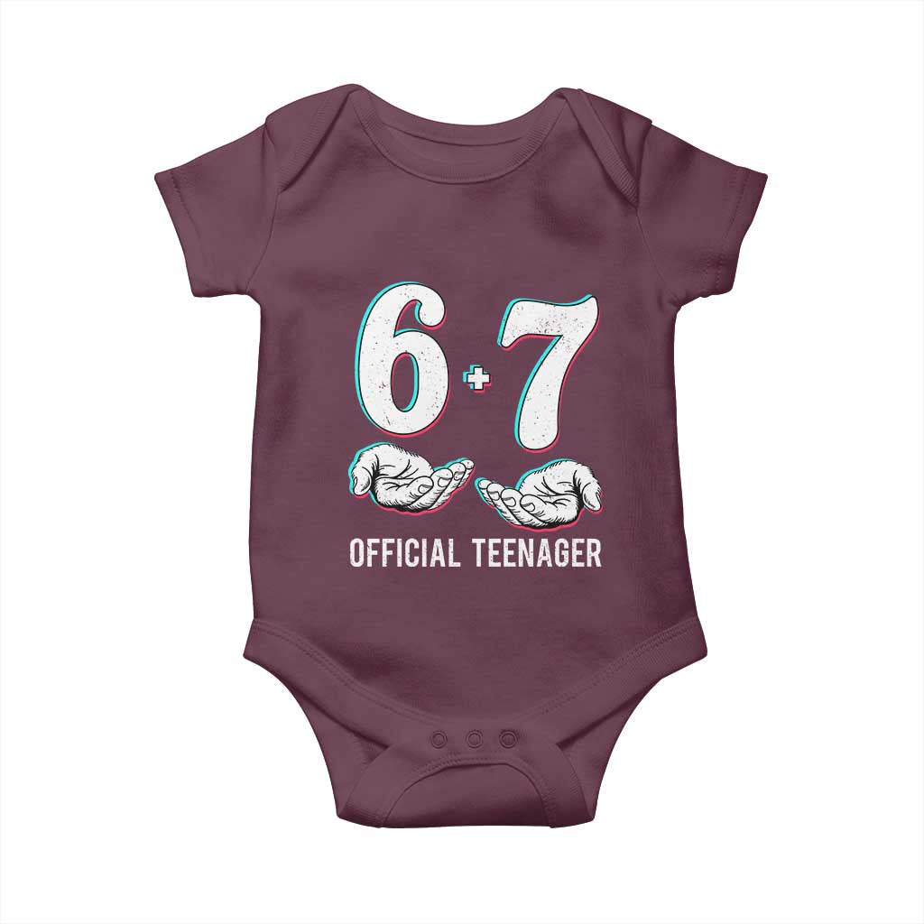 Funny 67 13th Birthday Baby Onesie 6 7 Thirteen Year Old Official Teenager Hands TS11 Maroon Print Your Wear