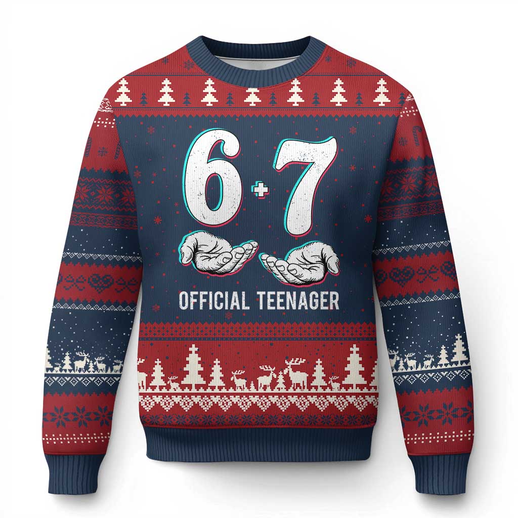 Funny 67 13th Birthday Ugly Christmas Sweater 6 7 Thirteen Year Old Official Teenager Hands TS11 Navy Red Print Your Wear