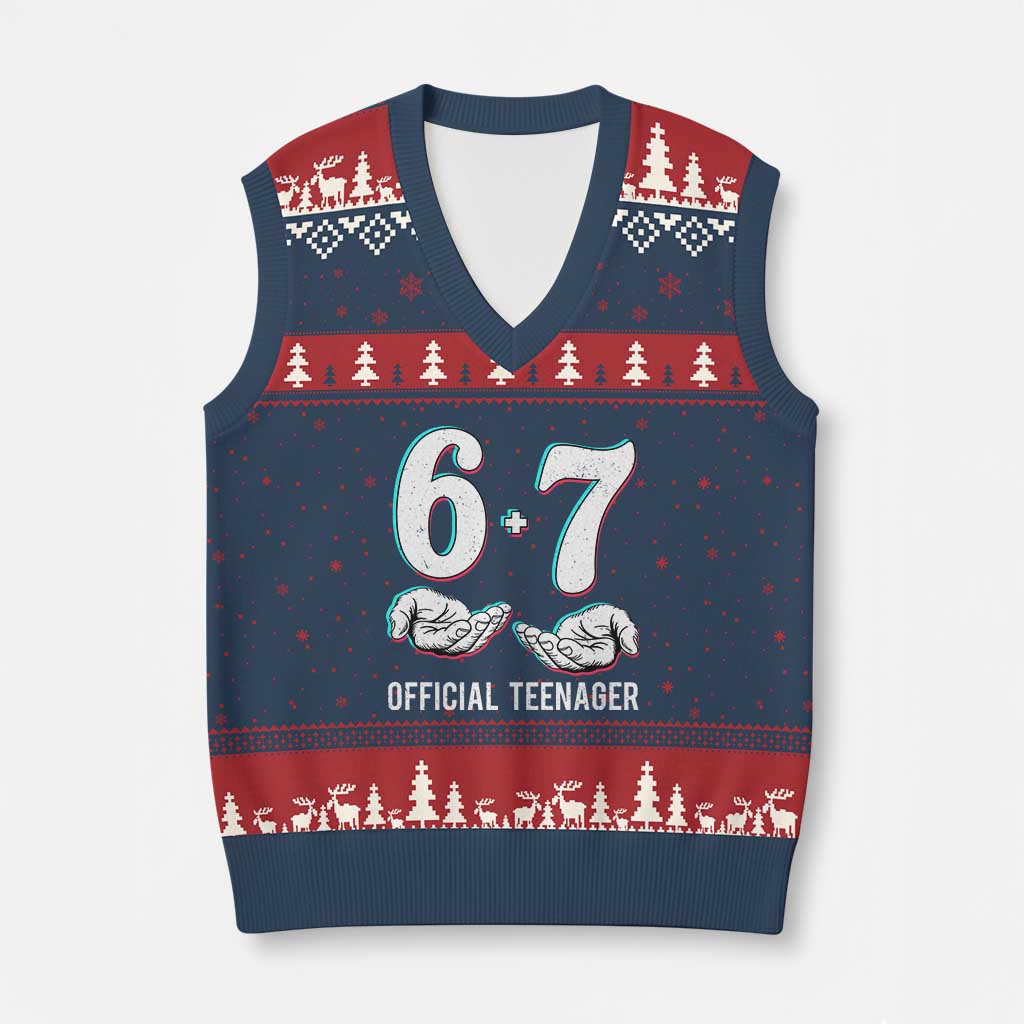 Funny 67 13th Birthday V-Neck Knit Sweater Vest 6 7 Thirteen Year Old Official Teenager Hands TS11 Navy Red Print Your Wear