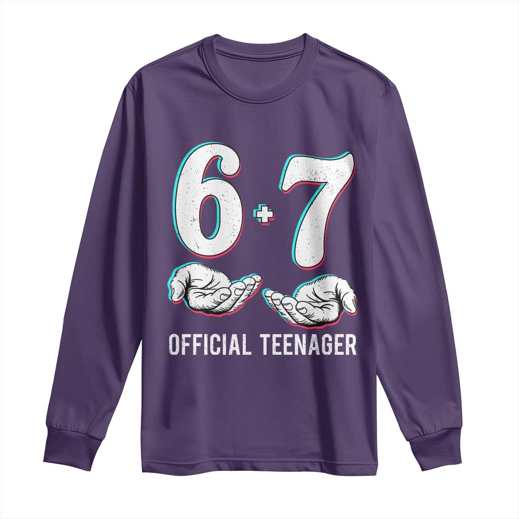 Funny 67 13th Birthday Long Sleeve Shirt 6 7 Thirteen Year Old Official Teenager Hands TS11 Purple Print Your Wear