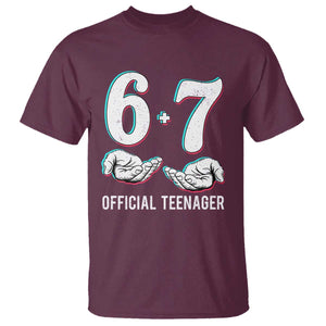 Funny 67 13th Birthday T Shirt - 6 7 Thirteen Year Old Official Teenager Hands Meme Humor Tee TS11 Maroon Print Your Wear